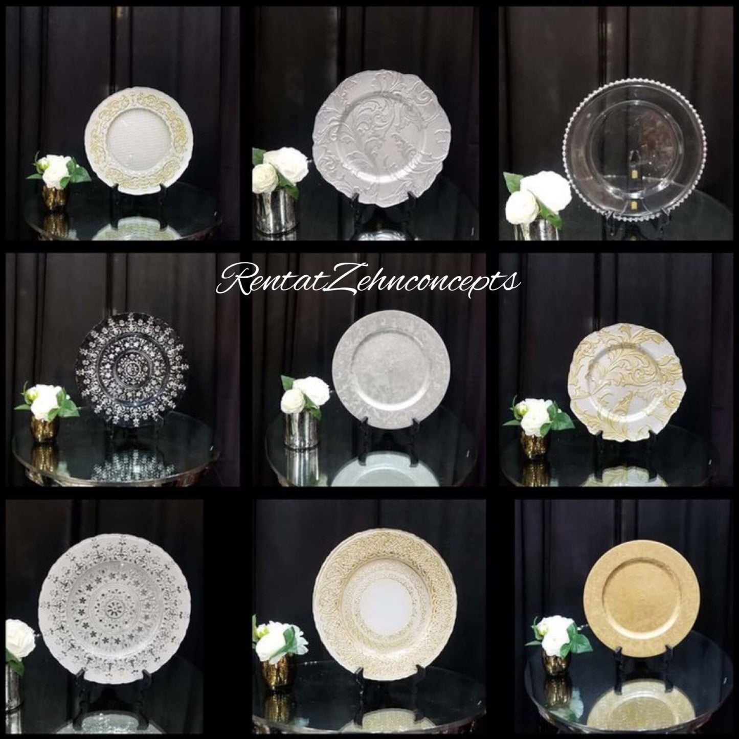 Silver antique charger plates