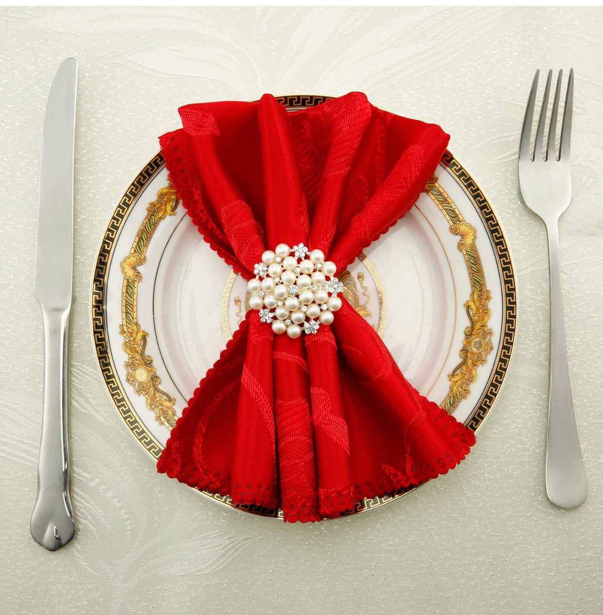 Pearl & Crystal silver napkin ring