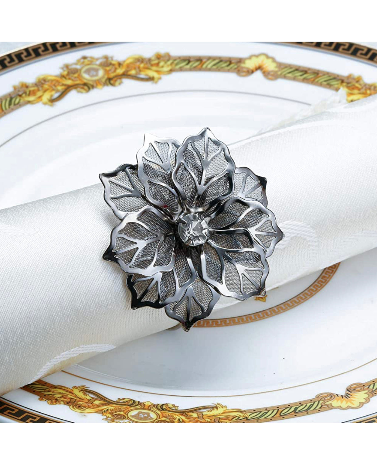 Black floral napkin rings