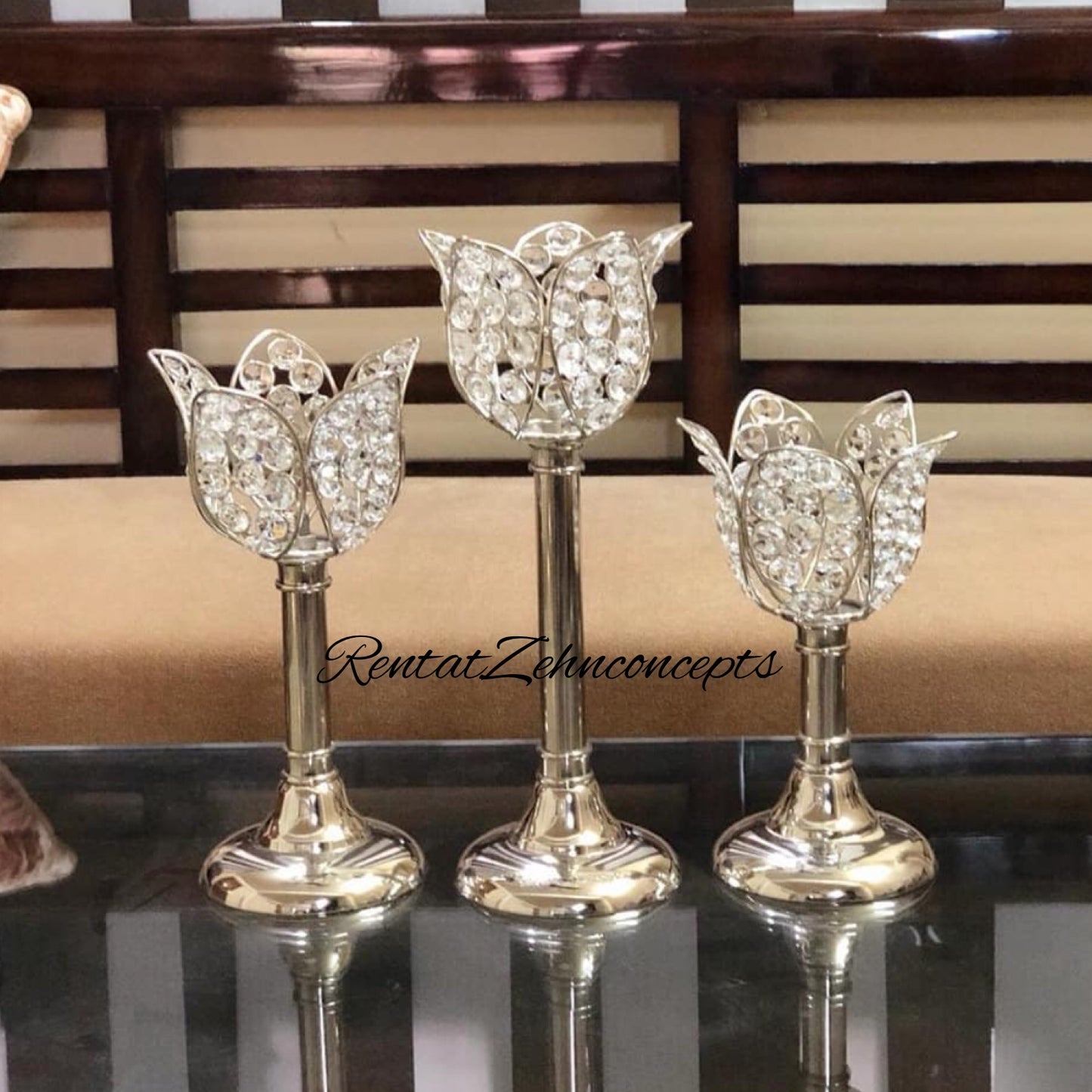 Crystal flower candle holders accent