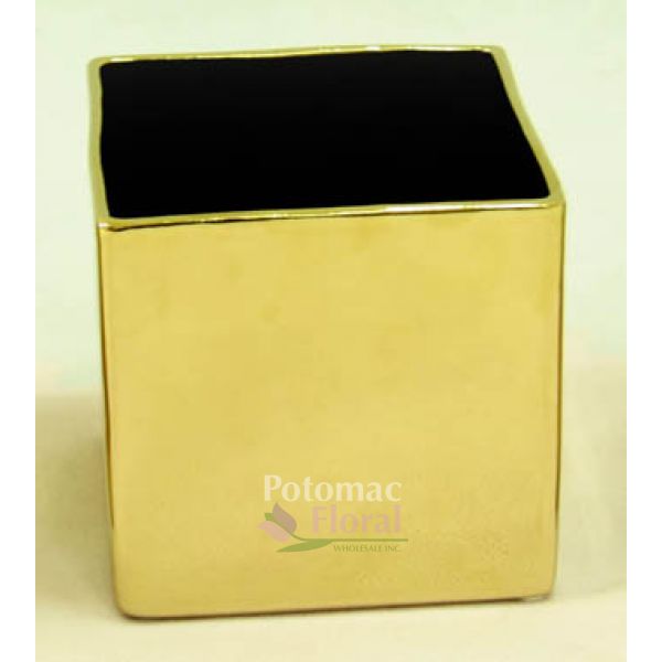 Shiny Gold Ceramic Square Cube